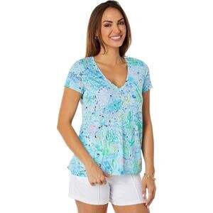 Lilly Pulitzer Etta Bayside Blue Lilly Loves Texas V Neck Shirt Top Large